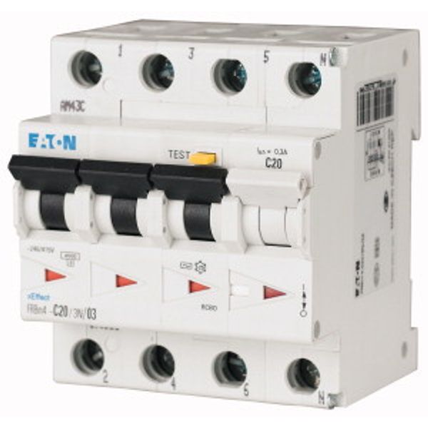 RCD/MCB combination, 20 A, 100 mA, MCB trip characteristic: C, 3p+N, RCD trip characteristic: AC image 1