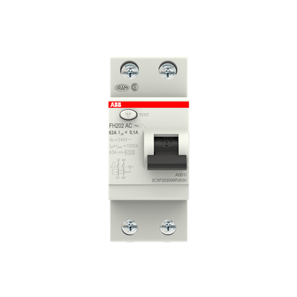 FH202 AC-63/0.1 Residual Current Circuit Breaker 2P AC type 100 mA image 2