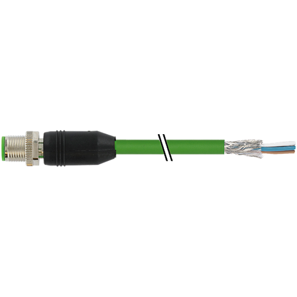 M12 male 0° D-cod. with cable shielded PUR 1x4xAWG22 shielded gn  75m image 1