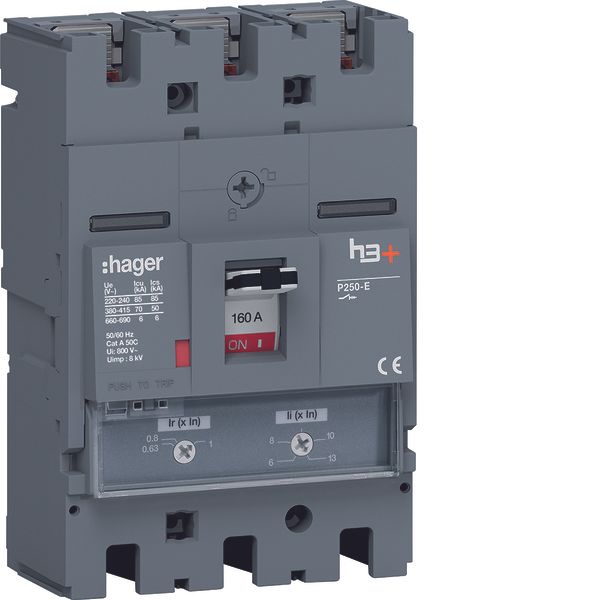 Moulded Case Circuit Breaker h3+ P250 TM ADJ 3P3D 160A 70kA FTC image 1