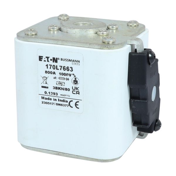 Fuse-link, high speed, 800 A, AC 1000 V, Size 3, 76 x 92 x 83 mm, aR, IEC, single indicator image 14