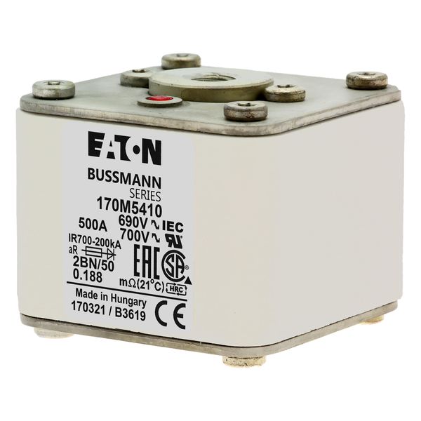 Fuse-link, high speed, 500 A, AC 690 V, size 2, 61 x 77 x 51 mm, aR, IEC, UL, single indicator, flush end, M10 image 6