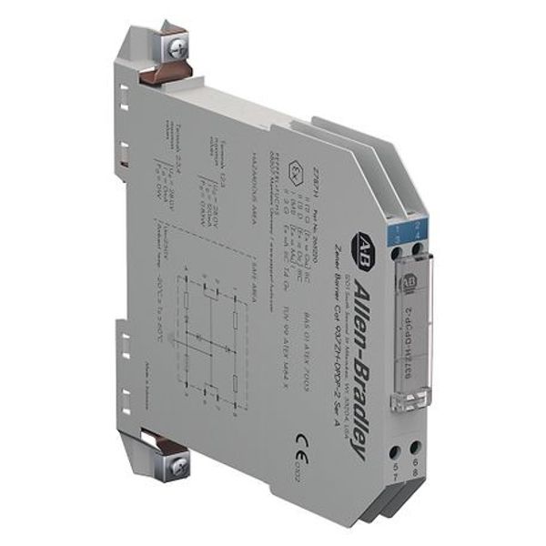 Allen-Bradley 937ZH-DPDP-2 Intrinsic Safety Zener Barrier, Positive Polarity DC, Diode Return, HighPower, Max Series Resistance 250 Ohm, 2-Channel, 12.5 mm image 1