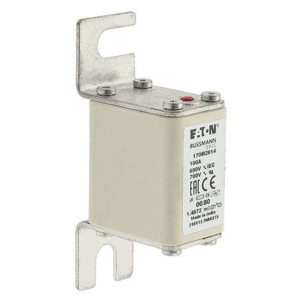 Fuse-link, high speed, 100 A, AC 690 V, DIN 00, 30 x 51 x 100 mm, aR, DIN, IEC, single indicator image 11