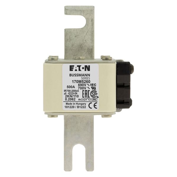 Fuse-link, high speed, 500 A, AC 690 V, DIN 2, 61 x 77 x 138 mm, aR, DIN, IEC, single indicator image 13