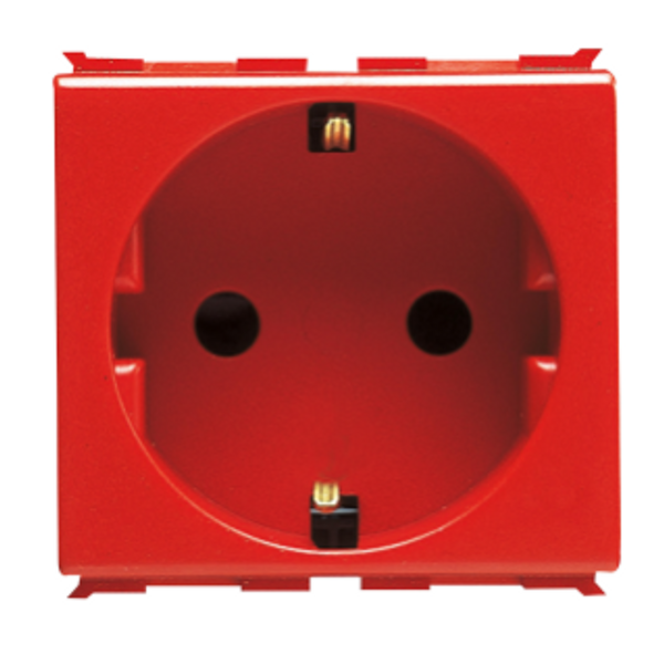 GERMAN STANDARD SOCKET-OUTLET 250V ac  - FOR DEDICATED LINES - 2P+E 16A - 2 MODULES - RED - PLAYBUS image 1