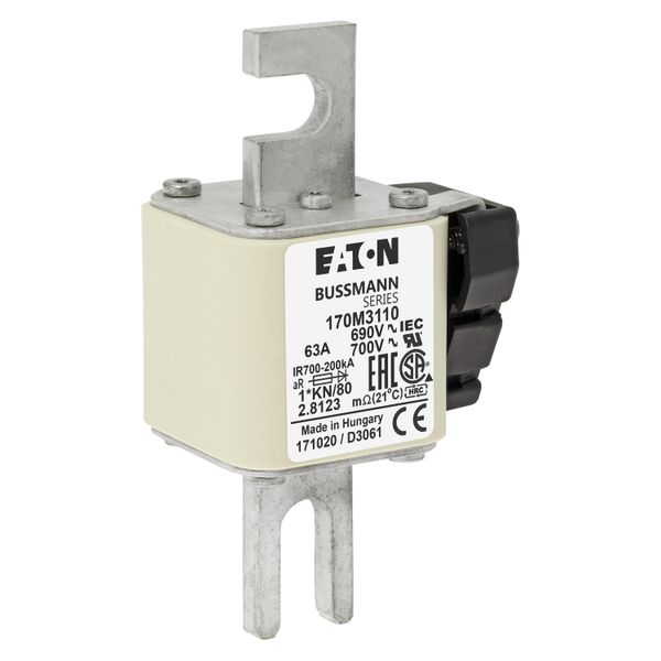 Fuse-link, high speed, 63 A, AC 690 V, compact DIN 1, 45 x 59 x 104 mm, aR, DIN, IEC, single indicator image 16