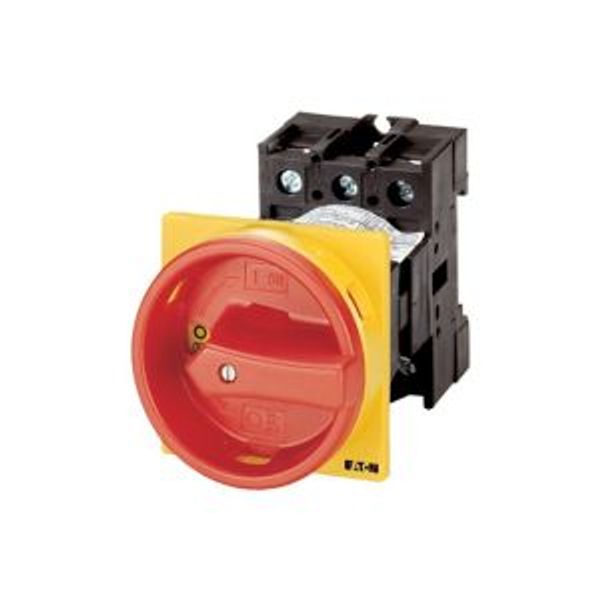 Main switch, P1, 25 A, rear mounting, 3 pole, 2 N/O, 2 N/C, Emergency switching off function, With red rotary handle and yellow locking ring image 2