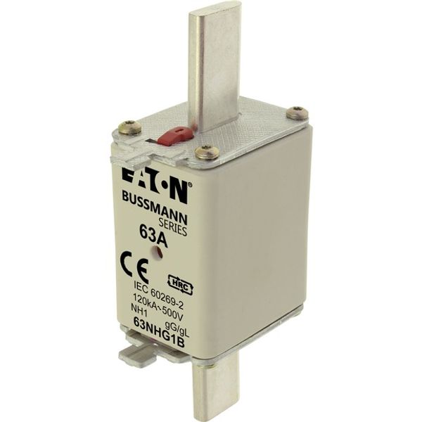 Fuse-link, low voltage, 63 A, AC 500 V, NH1, gL/gG, IEC, dual indicator image 2