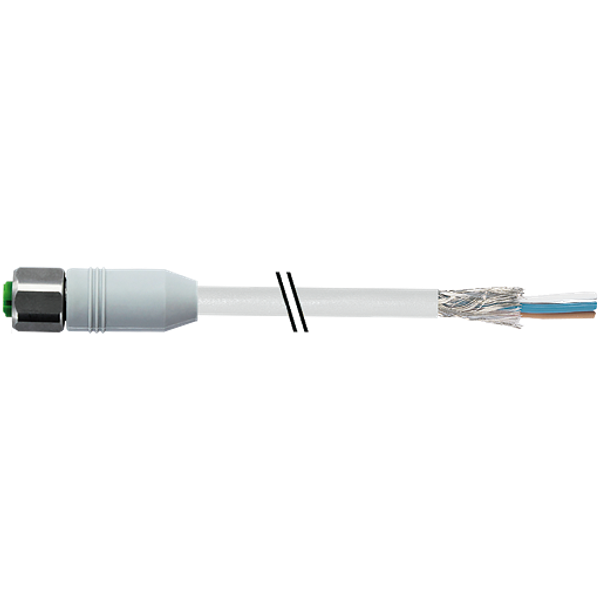 M12 fem. 0° A-cod. with cable shielded F&B PVC 4x0.34 shielded gy  30m image 1