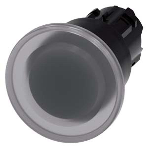 3SU1001-1BA70-0AA0-Z Y10 Illuminated mushroom pushbutton, 22 mm, round, plastic, clear, 40mm, latching, pull-to-unlatch mechanism, with laser labeling, upper case and lower case, always upper case image 1