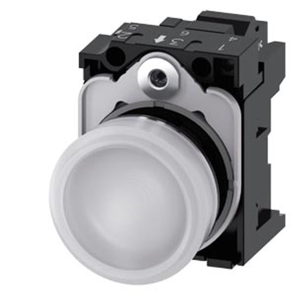 Indicator lights, 22 mm, round, metal, shiny, white, lens, smooth, with holder, LED module with integrated  3SU1153-6AA60-3AA0-Z Y13 image 2