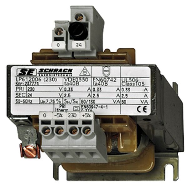 Single Phase Control Transformer 230V/24V, 60VA, IP00 image 1