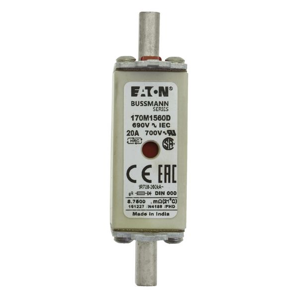 Fuse-link, high speed, 20 A, AC 690 V, DIN 000, gR, DIN, IEC, dual indicator, live gripping lugs image 18