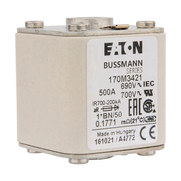 Fuse-link, high speed, 500 A, AC 690 V, compact size 1, 45 x 59 x 51 mm, aR, IEC, UL, single indicator image 13