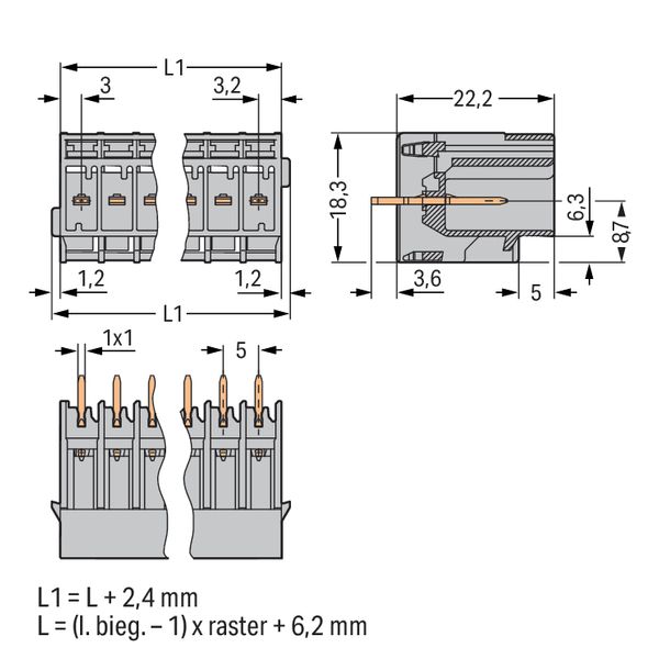 THT male header 1.0 x 1.0 mm solder pin straight gray image 3