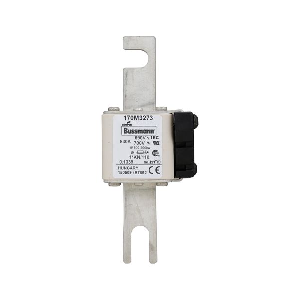 Fuse-link, high speed, 630 A, AC 690 V, compact DIN 1, 45 x 58 x 134 mm, aR, DIN, IEC, type K indicator, 110 mm centres image 13