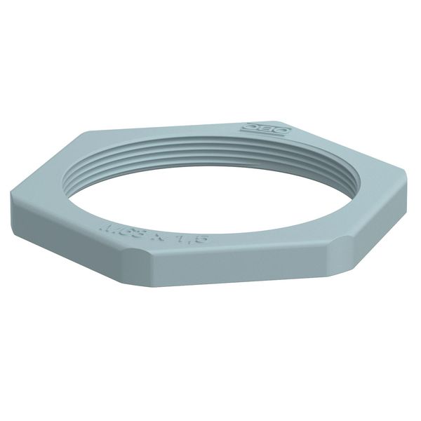 116 M63 SGR PA  Lock nut, M63, silver gray Polyamide image 1