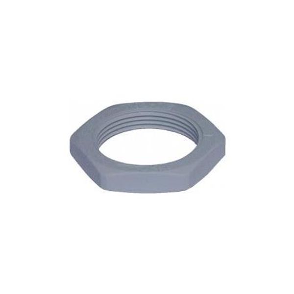 Hex locknut, M16, PA6, grey RAL7001 image 1