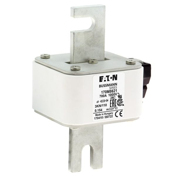 Fuse-link, high speed, 700 A, AC 1000 V, DIN 3, 74 x 92 x 138 mm, aR, DIN, IEC, single indicator image 5