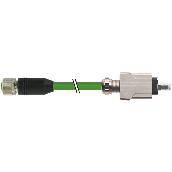 M12 fem. 0° D-cod./RJ45 PushPullPUR 1x4xAWG22 shielded gn+dragch 5m image 1