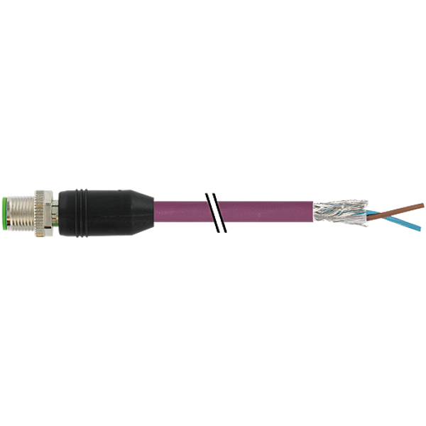 M12 male 0° B-cod. with cable PUR 1x2xAWG24 shielded vt+drag-ch 1m image 1