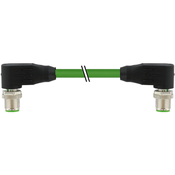 M12 male 90°/M12 male 90° D-cod. PUR 1x4xAWG22 shielded gn+rob 1.5m image 1