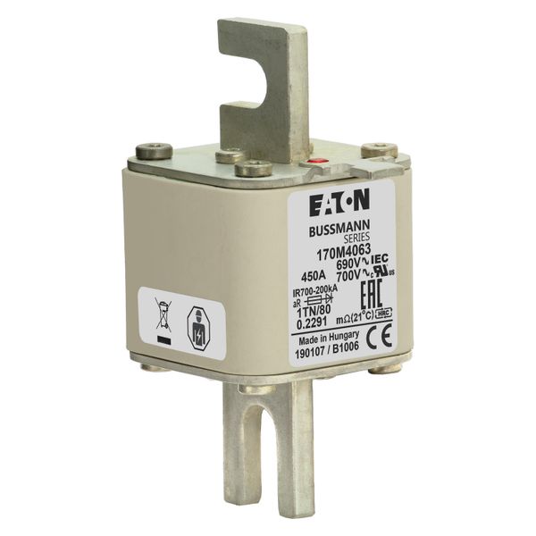 Fuse-link, high speed, 450 A, AC 690 V, DIN 1, 53 x 66 x 108 mm, aR, DIN, IEC, single indicator image 16