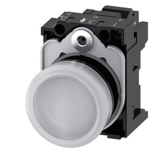 Indicator lights, 22 mm, round, plastic, white, lens, smooth, with holder, LED module,  3SU1103-6AA60-3AA0-Z Y12 image 2