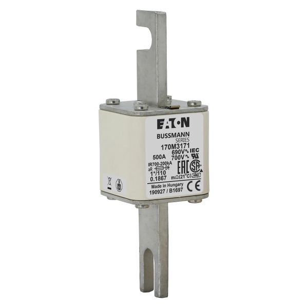 Fuse-link, high speed, 500 A, AC 690 V, compact size 1, 45 x 45 x 134 mm, aR, DIN, IEC, single indicator image 15