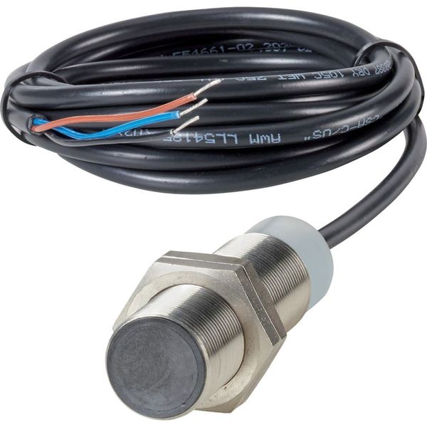 Proximity switch, E57P Performance Serie, 1 NC, 3-wire, 10 – 48 V DC, M18 x 1 mm, Sn= 5 mm, Flush, PNP, Stainless steel, 2 m connection cable image 1