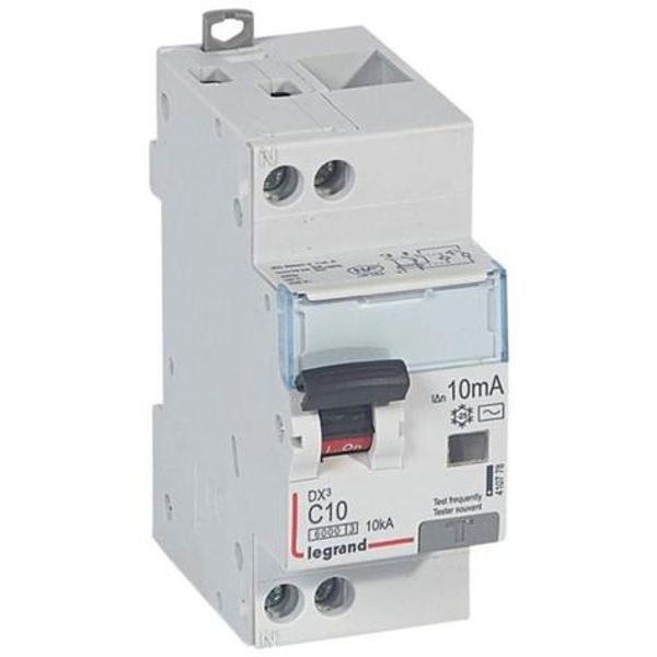 Monoblock differential circuit breaker DX³6000 10kA high inlet and low outlet U+N screw 230V~ - 10A - typeAC 10mA image 1