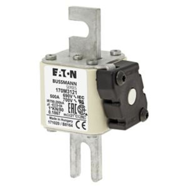 Fuse-link, high speed, 500 A, AC 690 V, compact DIN 1, 45 x 59 x 104 mm, aR, DIN, IEC, single indicator image 4