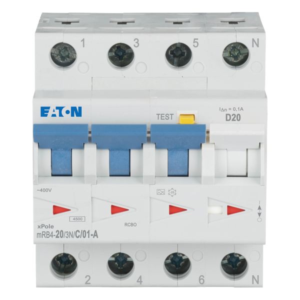 RCD/MCB combination, 20 A, 100 mA, MCB trip characteristic: D, 3p+N, RCD trip characteristic: A image 9