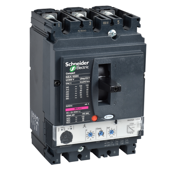 circuit breaker ComPact NSX100H, 70 kA at 415 VAC, MicroLogic 2.2 M trip unit 100 A, 3 poles 3d image 4