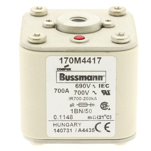 Fuse-link, high speed, 315 A, AC 1250 V, size 1, 53 x 69 x 80 mm, aR, IEC, UL, single indicator image 2