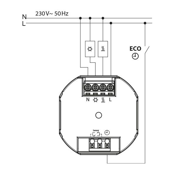 Concealed thermostat as room controller, AC 230V, 1 changeover contact, heating 5(2) A, cooling 1(1) A, white backlighting image 4