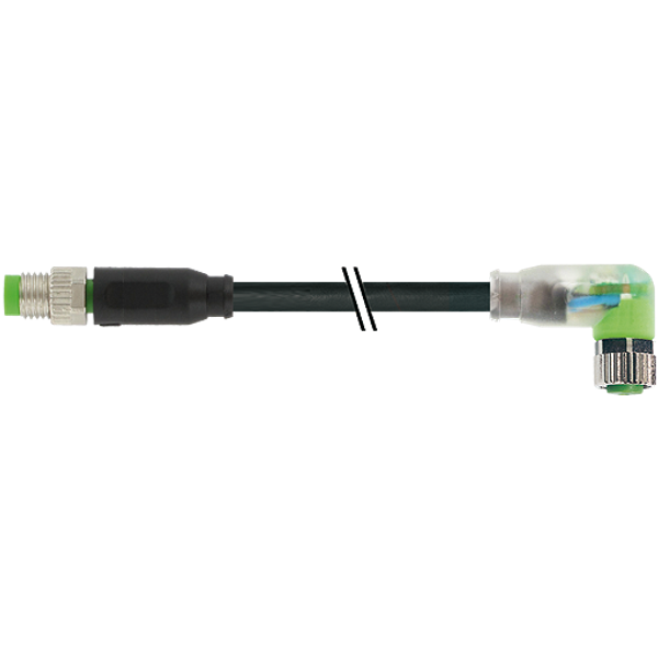 M8 male 0° / M8 female 90° A-cod. LED PUR 3x0.25 bk UL/CSA+drag ch. 6m image 1