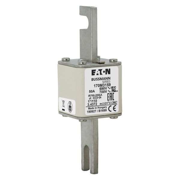 Fuse-link, high speed, 50 A, AC 690 V, compact size 1, 45 x 45 x 134 mm, aR, DIN, IEC, single indicator image 16