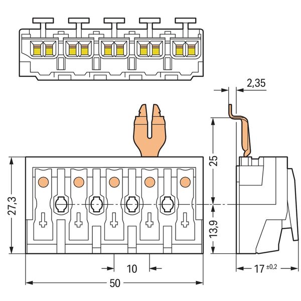 Lighting connector push-button, external with angled snap-in ground co image 3