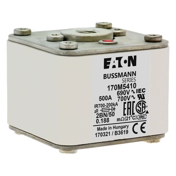 Fuse-link, high speed, 500 A, AC 690 V, size 2, 61 x 77 x 51 mm, aR, IEC, UL, single indicator, flush end, M10 image 23