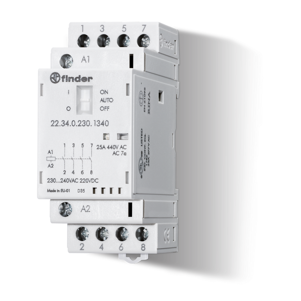 Mod.contactor 35mm.4NO 25A/24VUC, AgNi/Mech./Auto-On-Off/LED (22.34.0.024.1340) image 2