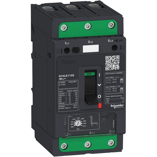 Motor circuit breaker, TeSys GV4, 3P, 2 A, Icu 100 kA, magnetic, EverLink terminals image 3