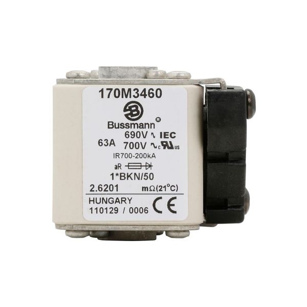 Fuse-link, high speed, 63 A, AC 690 V, compact size 1, 45 x 59 x 51 mm, aR, IEC, UL, single indicator image 8