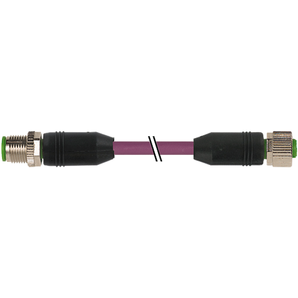 M12 male 0°/M12 fem. 0° A-cod. PUR AWG24+22 shielded vt +drag ch. 1.1m image 1