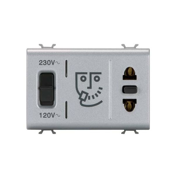 EURO-AMERICAN STANDARD SHAVER SOCKET-OUTLET WITH INSULATION TRANSFORMER - 230V ac - 50/60 Hz - 3 MODULES - TITANIUM - CHORUSMART image 2