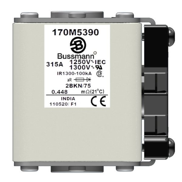 Fuse-link, high speed, 315 A, AC 1250 V, size 2, 61 x 75 x 77 mm, aR, IEC, UL, single indicator image 1