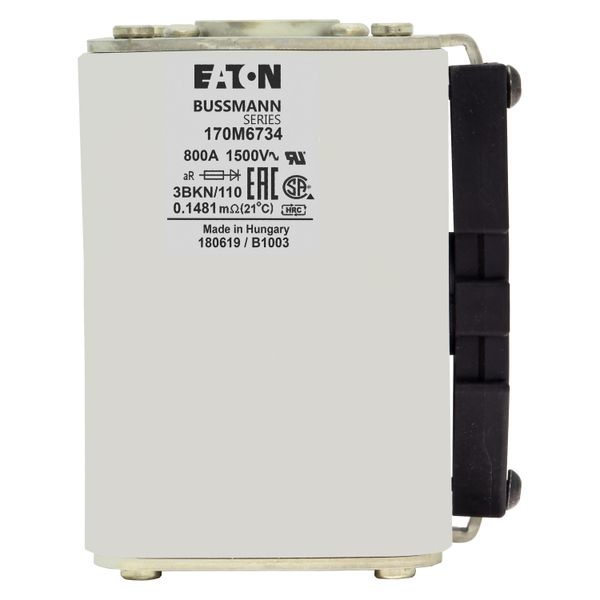 Fuse-link, high speed, 800 A, AC 1500 V, size 3, 74 x 96 x 112 mm, aR, IEC, single indicator image 22