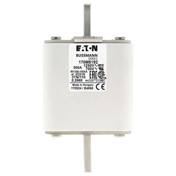 Fuse-link, high speed, 500 A, AC 1250 V, size 3, 76 x 90 x 139 mm, aR, DIN, IEC, type T indicator image 2