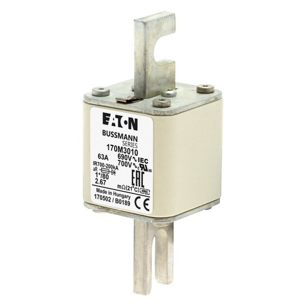 Fuse-link, high speed, 50 A, AC 690 V, compact DIN 1, 45 x 45 x 104 mm, aR, DIN, IEC, single indicator image 2